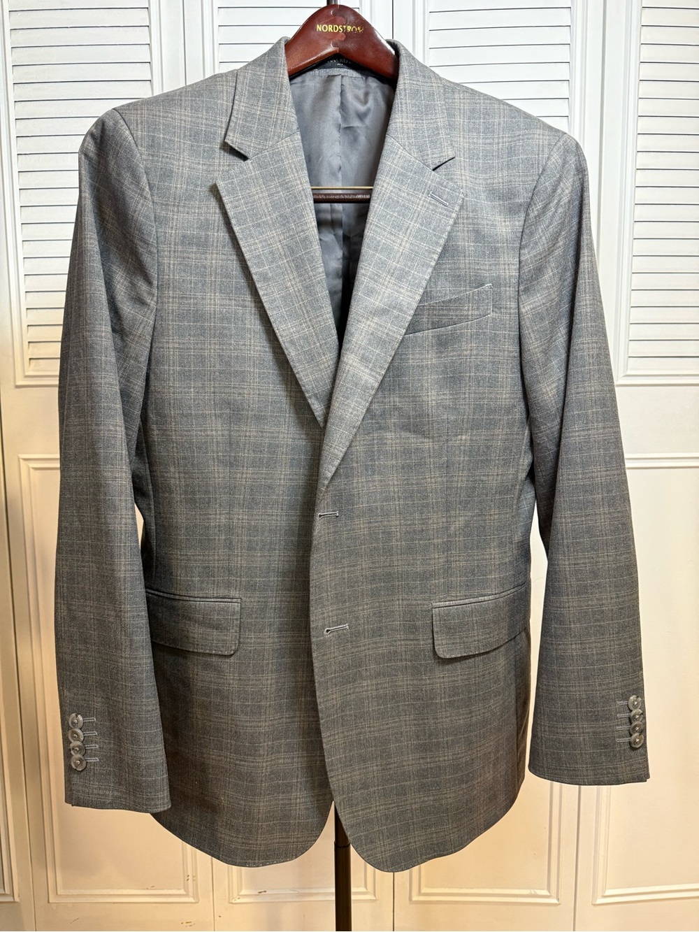 Banana Republic Blazer 40R Gray Windowpane Wool Stretch Tailored Fit